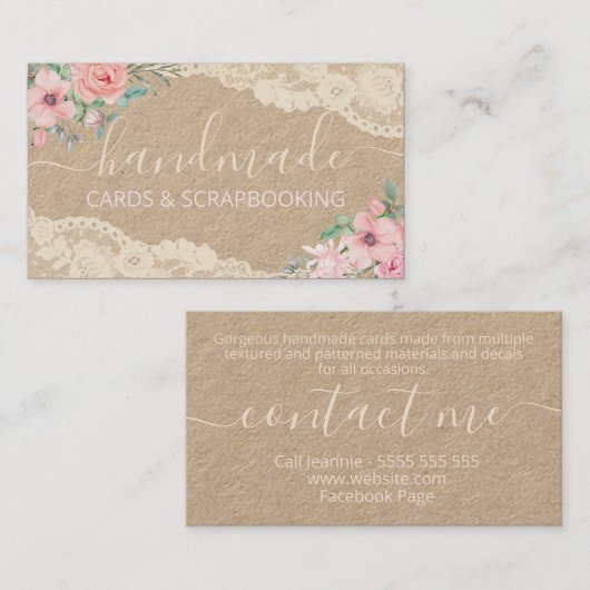 Rustikale, handgefertigte Spitzen-Karten für Flora Visitenkarte (Vorne/Hinten)