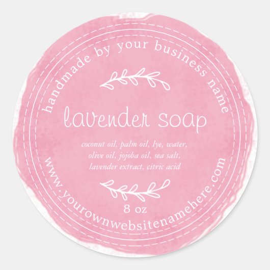 Rustikale, handgemachte Lavendelseife Wasserfarbe  Runder Aufkleber (Vorderseite)