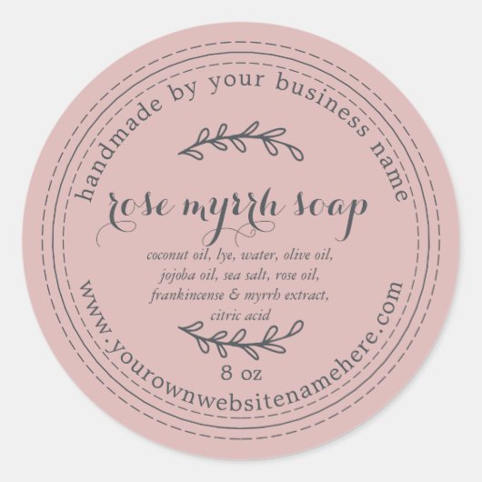 Rustikale handgemachte Rose Myrrhe Seife Silber ro Runder Aufkleber (Vorderseite)
