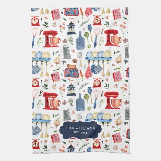 Rustikale handgemalte Kitchen Monogram Tea Geschirrtuch (Vertikal)