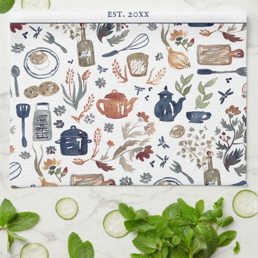 Rustikale handgemalte Kitchen Monogram Tea Geschirrtuch (Gefaltet)