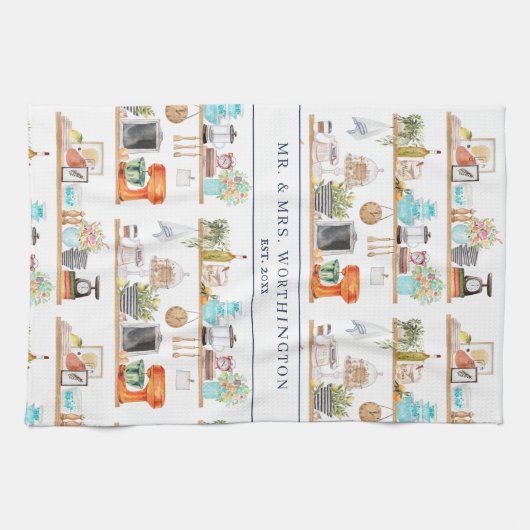 Rustikale handgemalte Kitchen Monogram Tea Geschirrtuch (Horizontal)