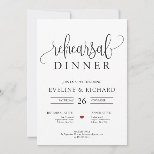 Rustikale handgeschriebene rote Probe Einladung (Vorderseite)