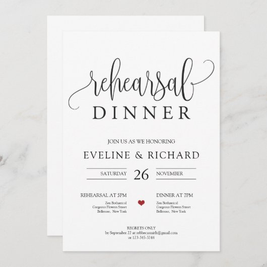 Rustikale handgeschriebene rote Probe Einladung (Vorne/Hinten)