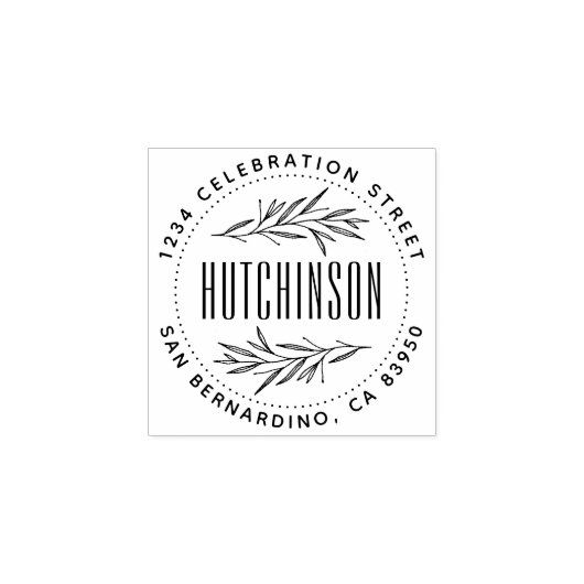 Rustikale, handgezeichnet Zweige Runde Rücksendead Gummistempel (Prägung)