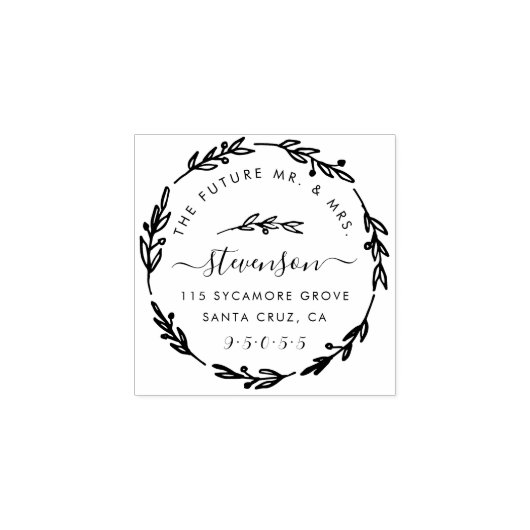 Rustikale handgezeichnete Hochzeitskranz-Rücksende Gummistempel (Prägung)