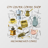 Rustikale handgezeichnete Kaffeeserie Kunst Fensteraufkleber (Blatt)