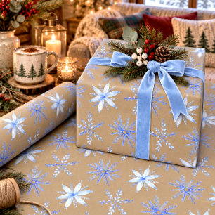 Rustikale, handgezeichnete Periwinkle-Blau-Schneef Geschenkpapier