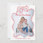 Rustikale, handgezeichnete Red Bow Foto Weihnachts Dankeskarte (Vorderseite)