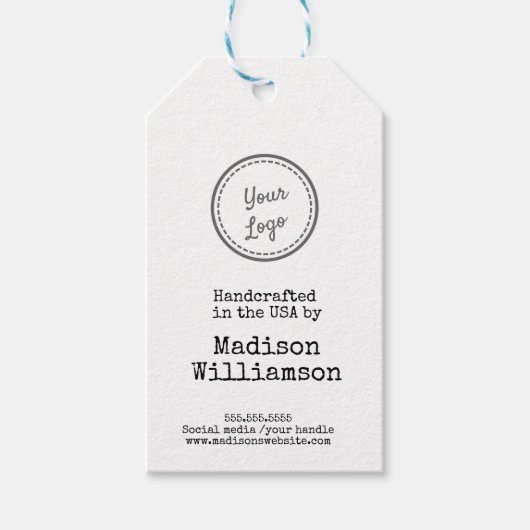 Rustikale Handmade in USA Logo hinzufügen Geschenkanhänger (Vorderseite)