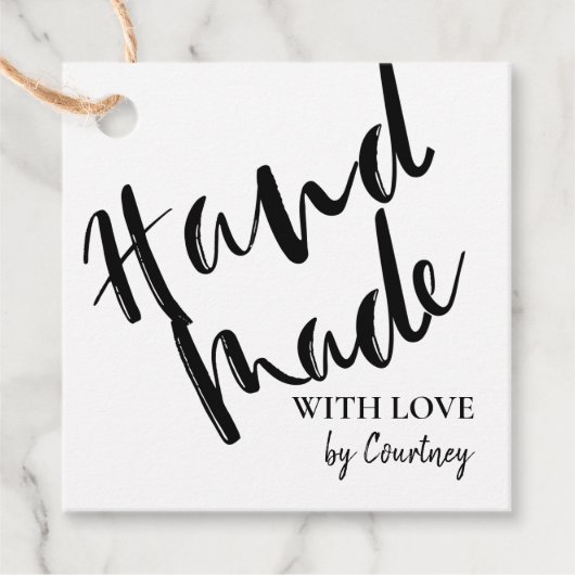 Rustikale Handmade mit Liebe Script Geschenkanhänger (Vorderseite)