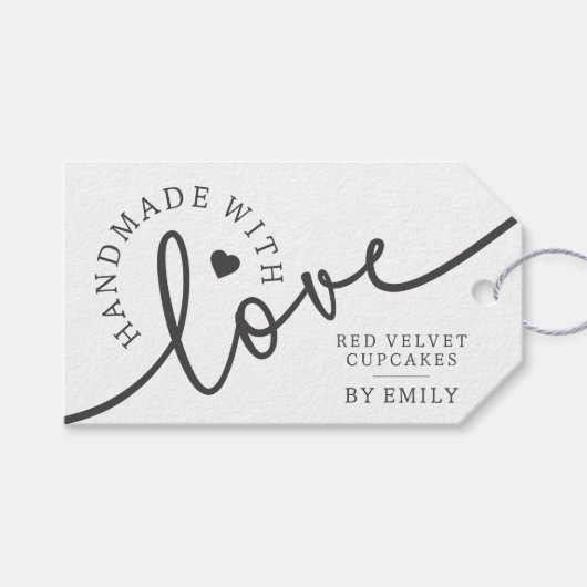 Rustikale Handmade mit Liebe Script Herz Backwaren Geschenkanhänger (Vorderseite (Horizontal))