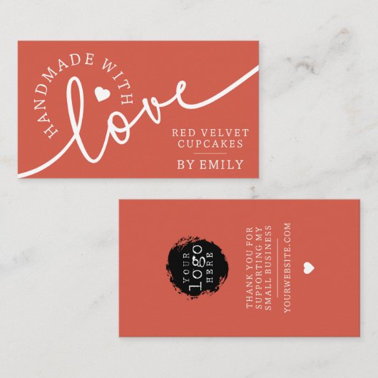 Rustikale Handmade mit Liebe Script Herz Backwaren Visitenkarte (Vorne/Hinten)