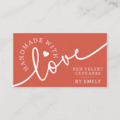 Rustikale Handmade mit Liebe Script Herz Backwaren Visitenkarte (Vorderseite)