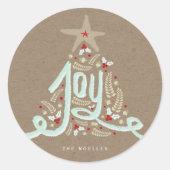 Rustikale Handschrift Joy Calligraphy Kraft Holida Runder Aufkleber (Vorderseite)