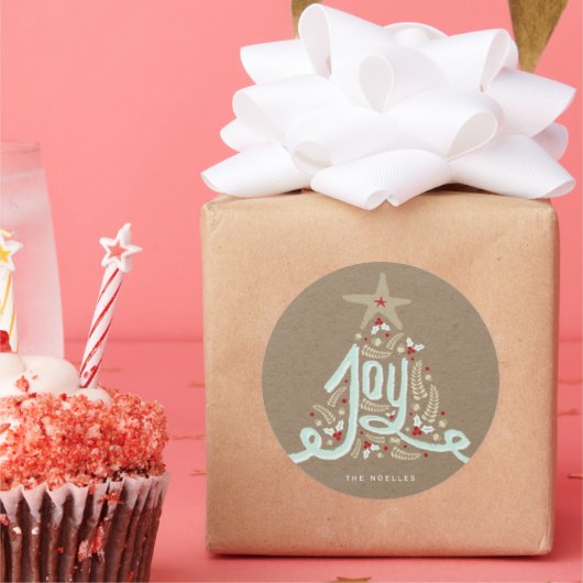 Rustikale Handschrift Joy Calligraphy Kraft Holida Runder Aufkleber (Party)