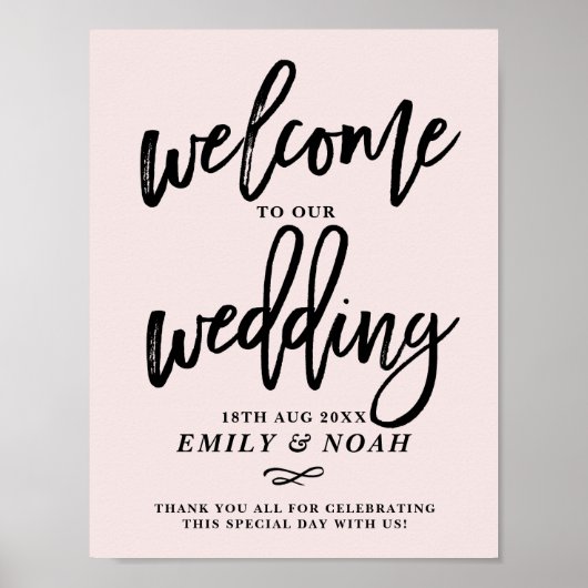 Rustikale Handschrift Pink Willkommen bei unserer Poster (Vorne)