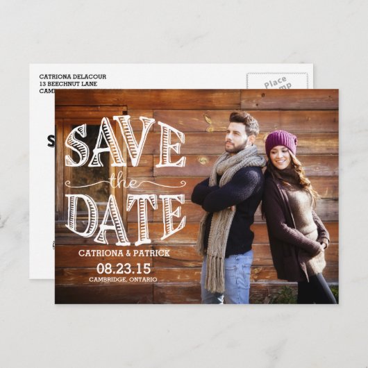 Rustikale Handschrift Save the Date Postkarte (Vorne/Hinten)