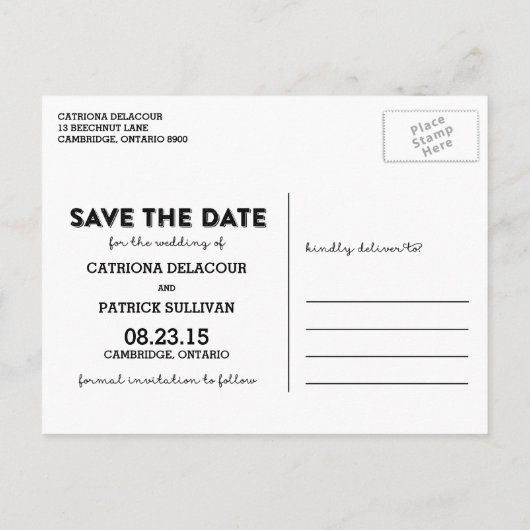 Rustikale Handschrift Save the Date Postkarte (Rückseite)