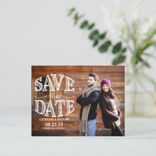 Rustikale Handschrift Save the Date Postkarte (Stehend Vorderseite)