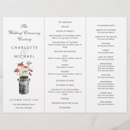 Rustikale handverlesene Blume Tri-Fold Hochzeitspr (Vorderseite)