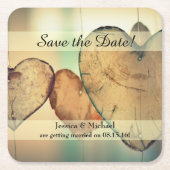 Rustikale Hanging Wood Hearts Save the Date Rechteckiger Pappuntersetzer (Vorderseite)