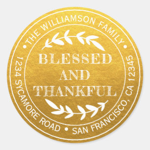 Rustikale Happy-Thanksgiving-Rücksendeadresse Gold Runder Aufkleber