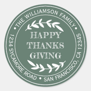 Rustikale Happy Thanksgiving Rücksendeadresse Grün Runder Aufkleber
