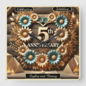 Rustikale Harmonie 5. Jahrestag Blumenmuster Quadratische Wanduhr (Vorderseite)