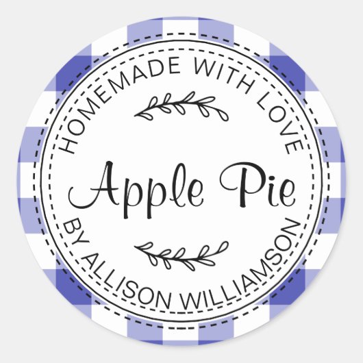 Rustikale, hausgemachte Backwaren Apple Pie Blue K Runder Aufkleber (Vorderseite)