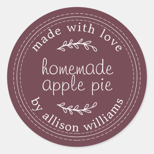Rustikale, hausgemachte Backwaren Apple Pie Burgun Runder Aufkleber (Vorderseite)
