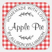 Rustikale hausgemachte Backwaren Apple Pie Red Kar Quadratischer Aufkleber (Vorderseite)
