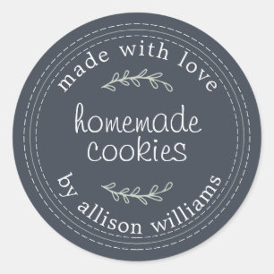 Rustikale hausgemachte Backwaren Cookies Navy Blue Runder Aufkleber