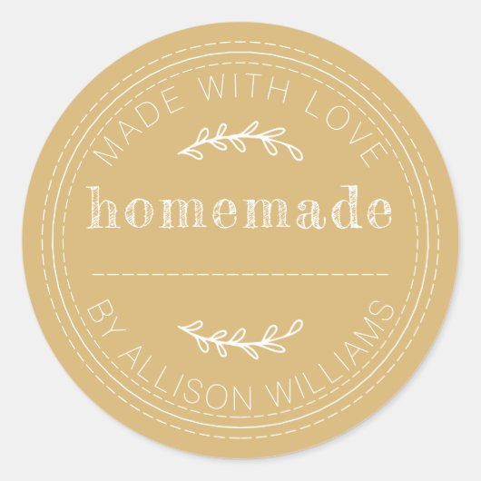 Rustikale hausgemachte Backwaren Jam Can Gold Yell Runder Aufkleber (Vorderseite)