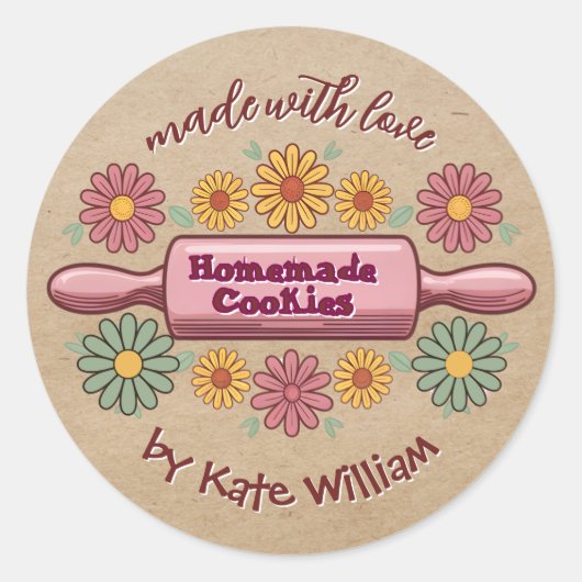 Rustikale, hausgemachte Backwaren Kekse florale Kr Runder Aufkleber (Vorderseite)