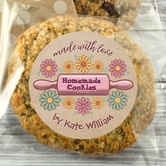 Rustikale, hausgemachte Backwaren Kekse florale Kr Runder Aufkleber