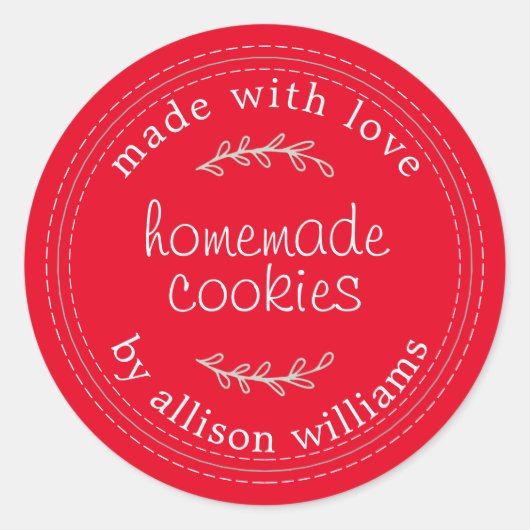 Rustikale hausgemachte Backwaren Kekse Rot Runder Aufkleber (Vorderseite)