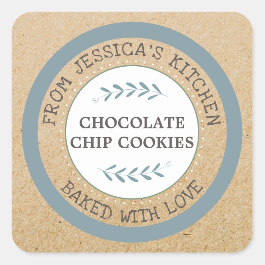 Rustikale hausgemachte Backwaren mit Liebe Backges Quadratischer Aufkleber (Vorderseite)