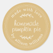 Rustikale, hausgemachte Backwaren Pumpkin Pie Gelb Runder Aufkleber (Vorderseite)