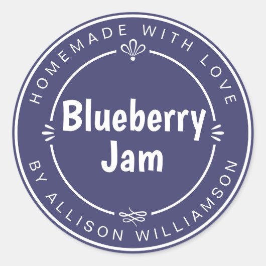 Rustikale hausgemachte Blaubeere Jam Canning Navy Runder Aufkleber (Vorderseite)