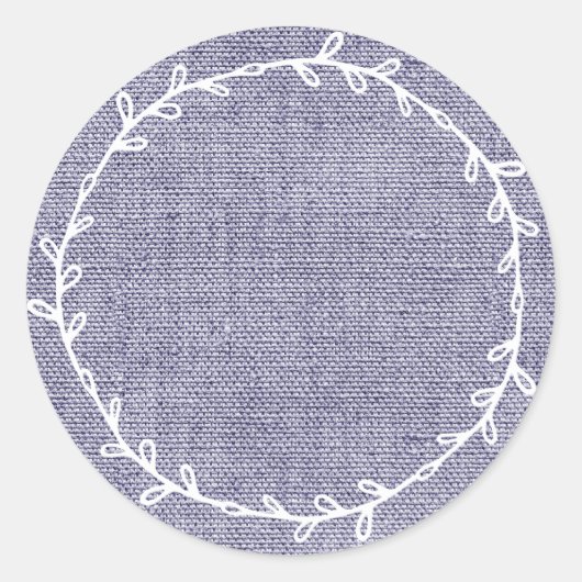 Rustikale, hausgemachte blaue Burlap schreiben auf Runder Aufkleber (Vorderseite)