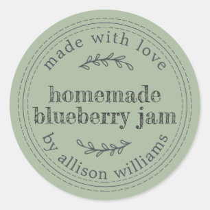 Rustikale hausgemachte Blueberry Jam Can Laurel Gr Runder Aufkleber
