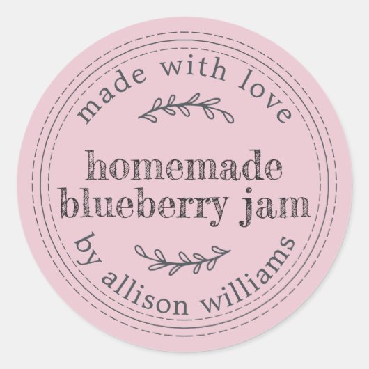 Rustikale hausgemachte Blueberry Jam Canning Pink Runder Aufkleber (Vorderseite)