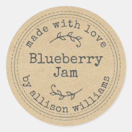 Rustikale hausgemachte Blueberry Jam Kraft Paper C Runder Aufkleber