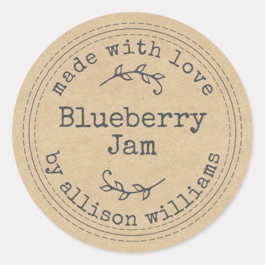 Rustikale hausgemachte Blueberry Jam Kraft Paper C Runder Aufkleber (Vorderseite)