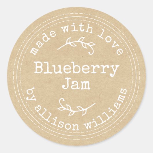 Rustikale hausgemachte Blueberry Jam Kraft Paper C Runder Aufkleber (Vorderseite)