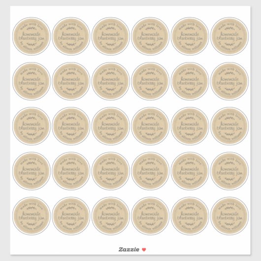 Rustikale hausgemachte Blueberry Jam Kraft Papier Aufkleber (Blatt)