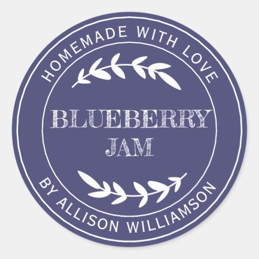Rustikale hausgemachte Blueberry Jam Navy Blue Jar Runder Aufkleber (Vorderseite)
