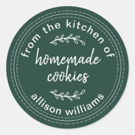 Rustikale hausgemachte Cookies dunkelgrün Runder Aufkleber