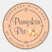 Rustikale, hausgemachte Fall Pumpkin Pie Orange Runder Aufkleber (Vorderseite)